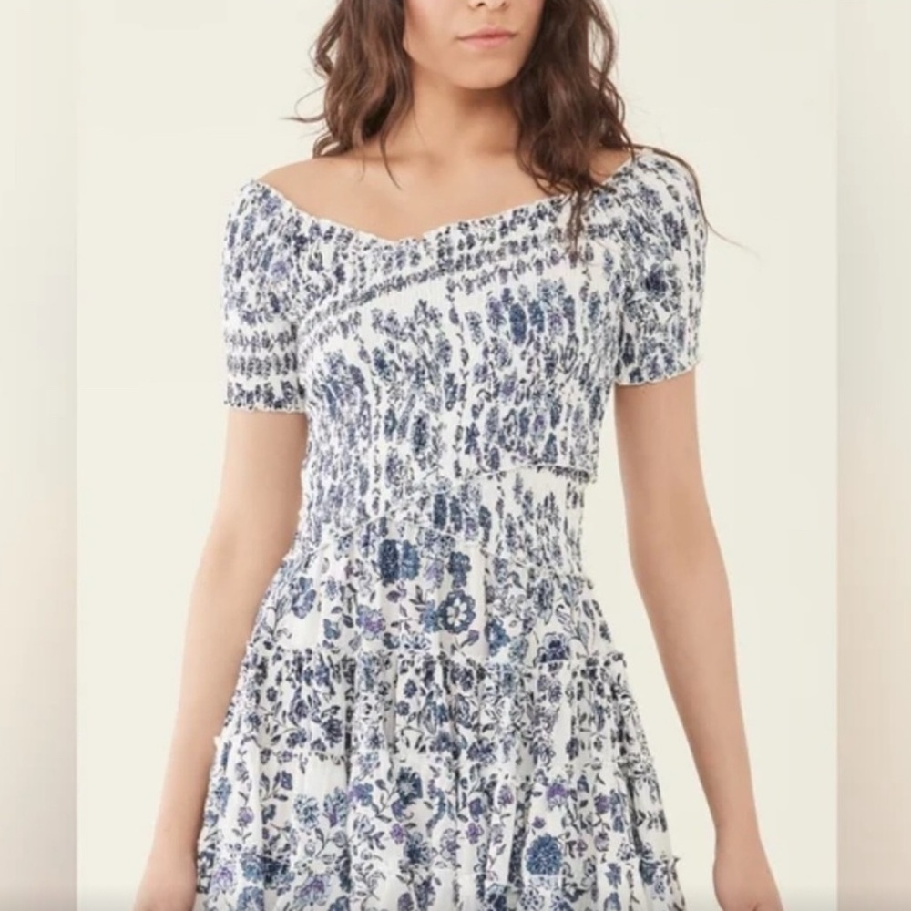 Poupette St. Barth Blue and White Floral Mini Dress